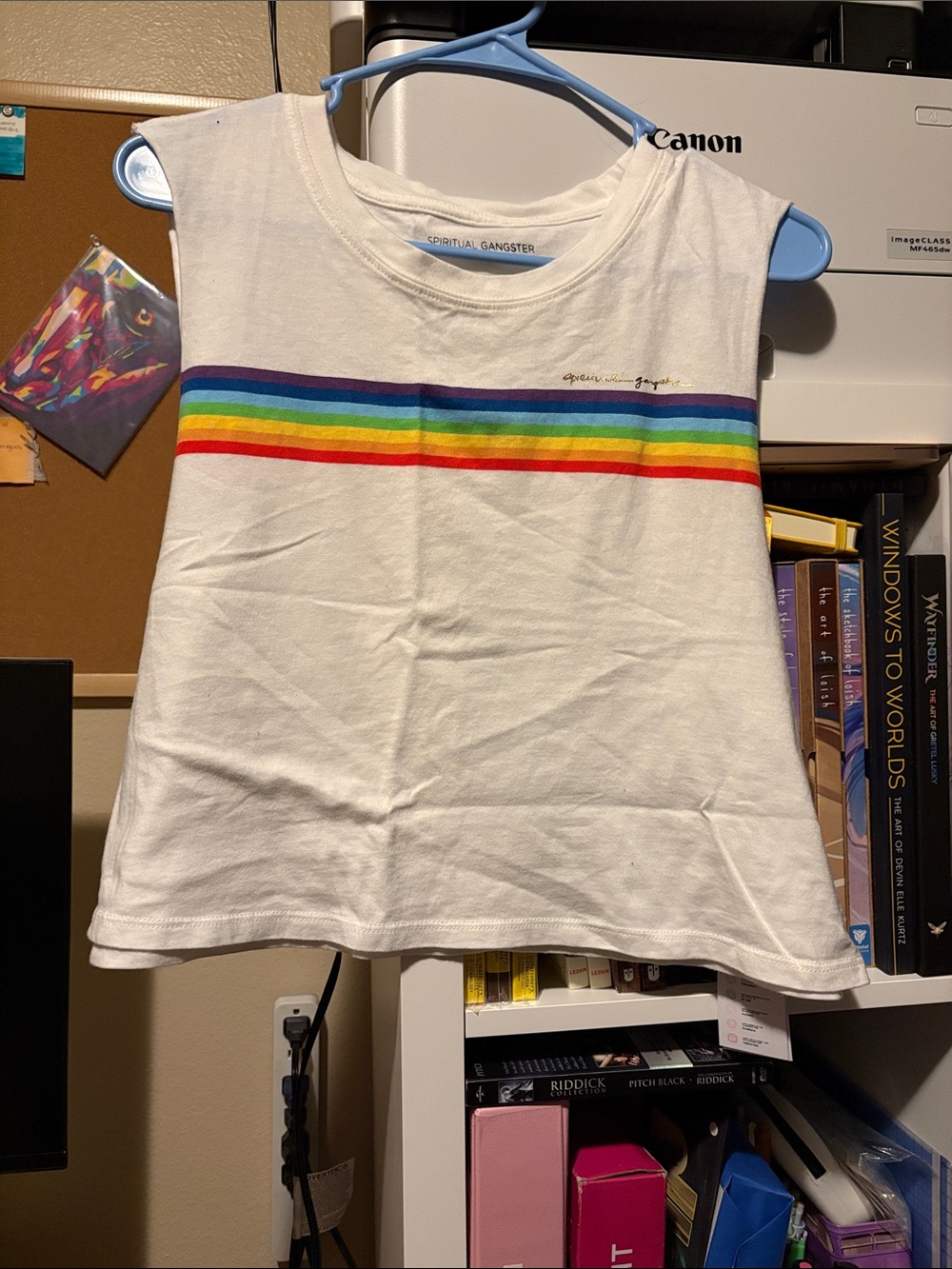 Spiritual Gangster White Cropped Tank with Rainbow Stripe